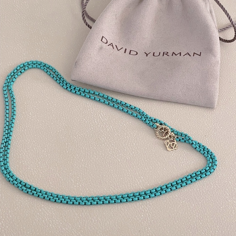 David Yurman Bel Aire Box Chain Turquoise & 14k Lariat Toggle Necklace 27”